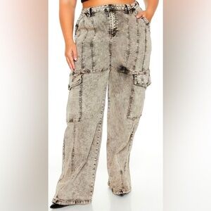 Forever 21 Black Acid Wash Cargo Pants